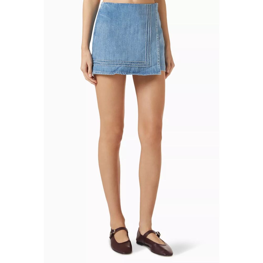 NWOT Damson Madder Rory High Rise Denim Wrap Skort Embroidered Trims Blue 16 - Picture 2 of 5